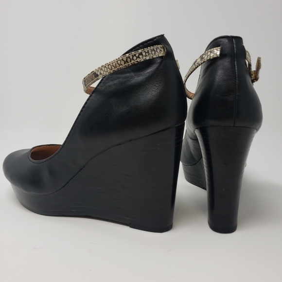 REPORT BLACK LEATHER PLATFORM WEDGES - Picture 6 of 7